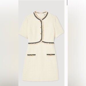 Sandro Tweed A-line Dress Single Breasted Short Sleeve Mini Dress Size 40